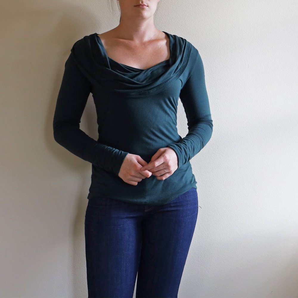 Anthropologie Deletta Dark Green Cowl Neck Tee